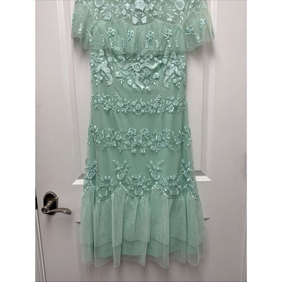 Mac Duggal Size 8 Mint Green A35147 Embroidered Midi A-Line Cocktail Dress New - Picture 6 of 12